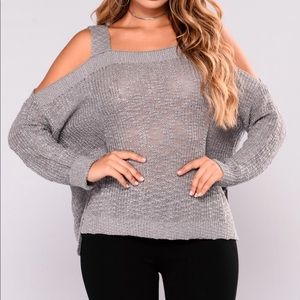 Ash Grey Cold Shoulder Sweater